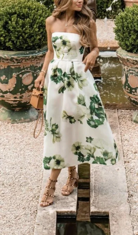 Limited Stock Elegant Printed A-Line Strapless Formal Party Dress ,DP1930