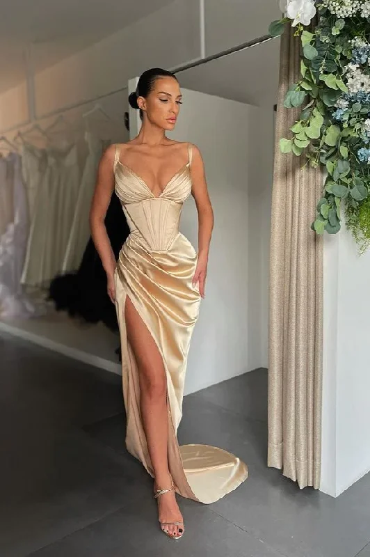 Hurry In V-Neck Split Prom Dress Long Sleevesless Evening Party Gowns,DS12116