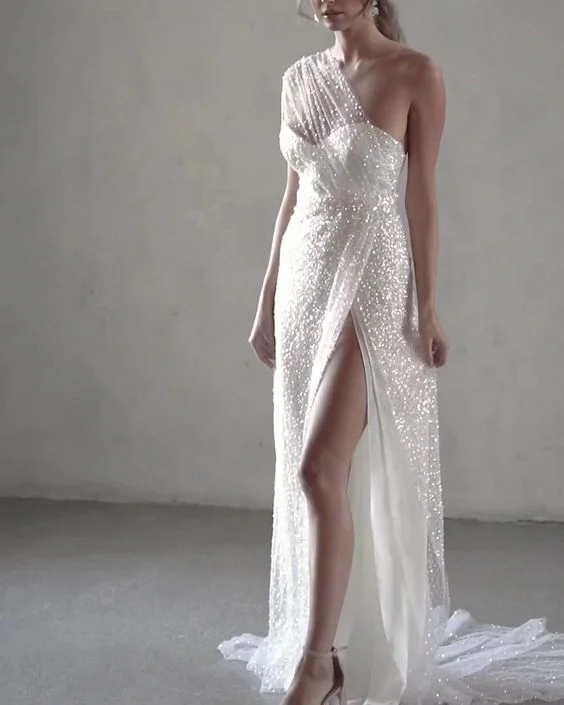 Major Savings one shoulder shiny sweetheart long prom dresses,DS4949