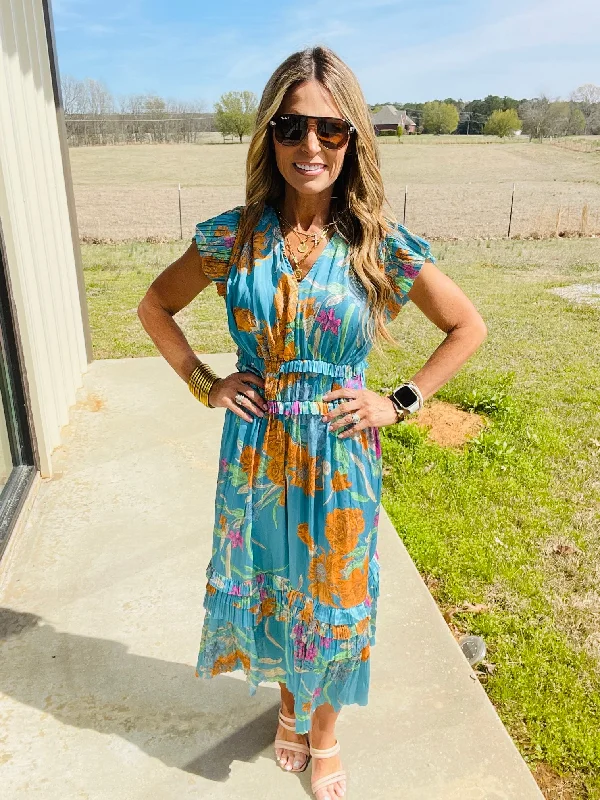 New Markdowns HAWAIIAN BRUNCH DRESS- TEAL--RESTOCK ALERT