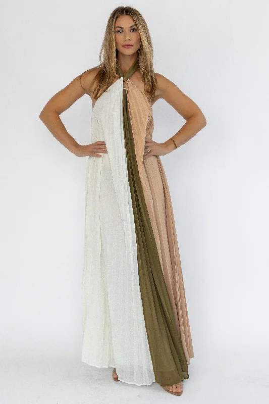 Midnight Madness Sorin Olive Color Block Maxi Dress - Final Sale