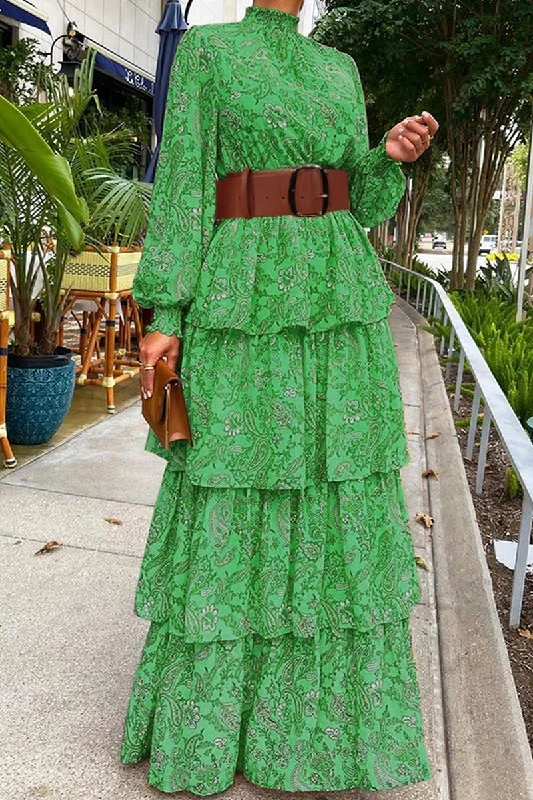 Savings Galore WOMEN SHIRRED HIGH NECK BOHEMIAN TIERED DRESS