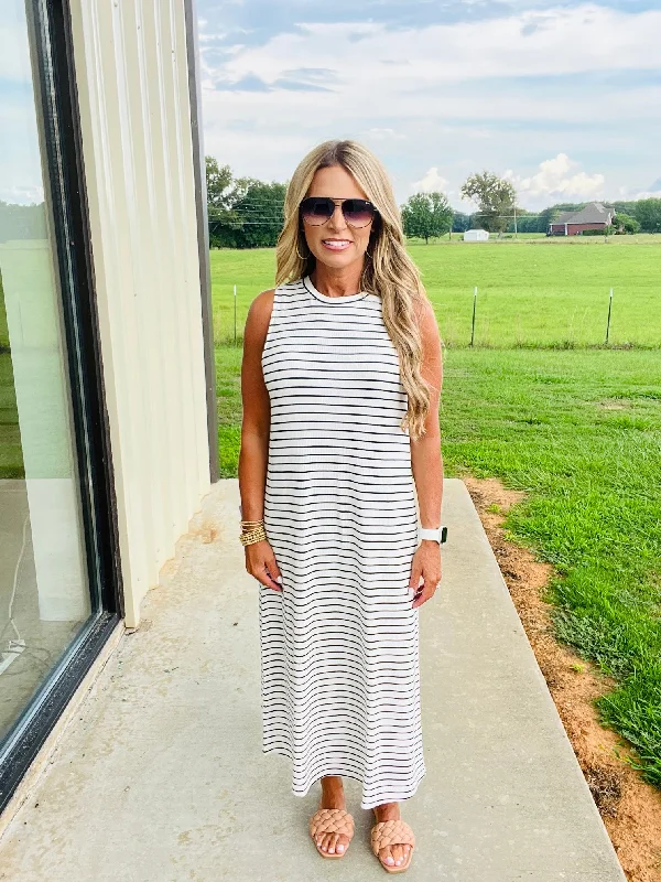 Exclusive Savings THINK ABOUT IT STRIPED MIDI DRESS--LAST CHANCE SALE