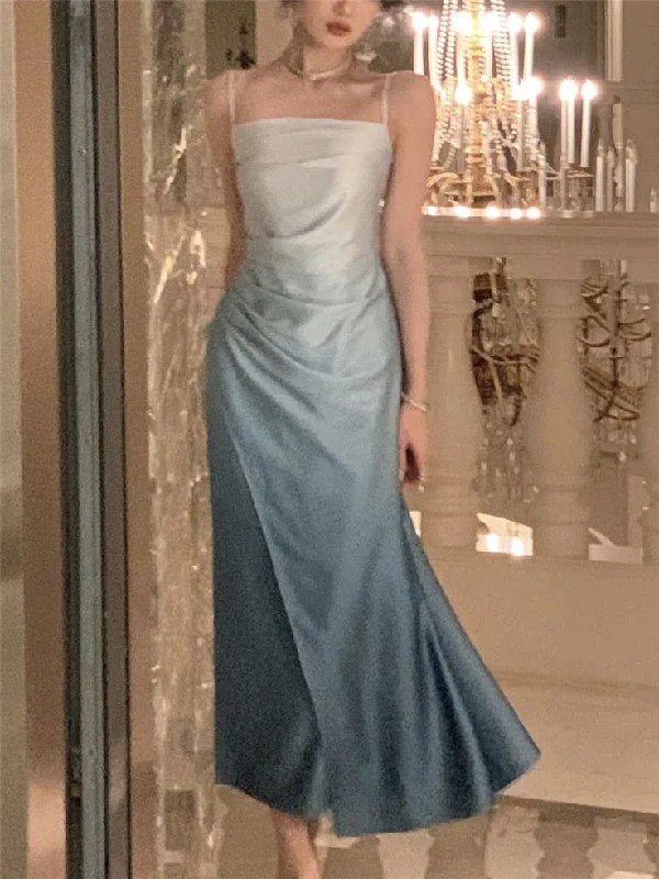 Seasonal Sale Blue Spaghetti Straps Sheath Long Party Dress,DP1887