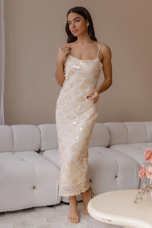 Discount Deals Vivi Cream Sequin Midi Dress