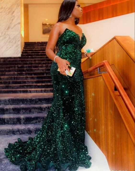 Price Rollback Sparkly Sequin Green Long Mermaid Evening Dresses Black Women,DS4449