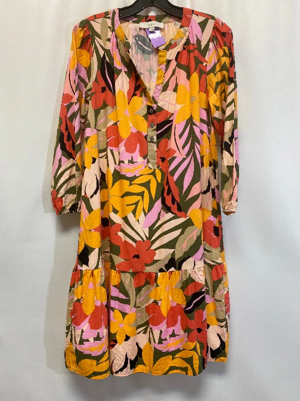 Great Deals Tropical Print Dress Casual Midi Loft, Size Xs