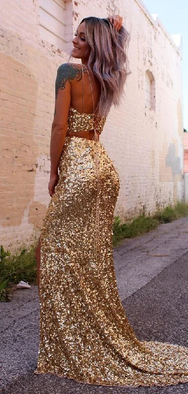 New Markdowns Sequins Two Pieces Prom Dress Long Prom Dress,DS4504