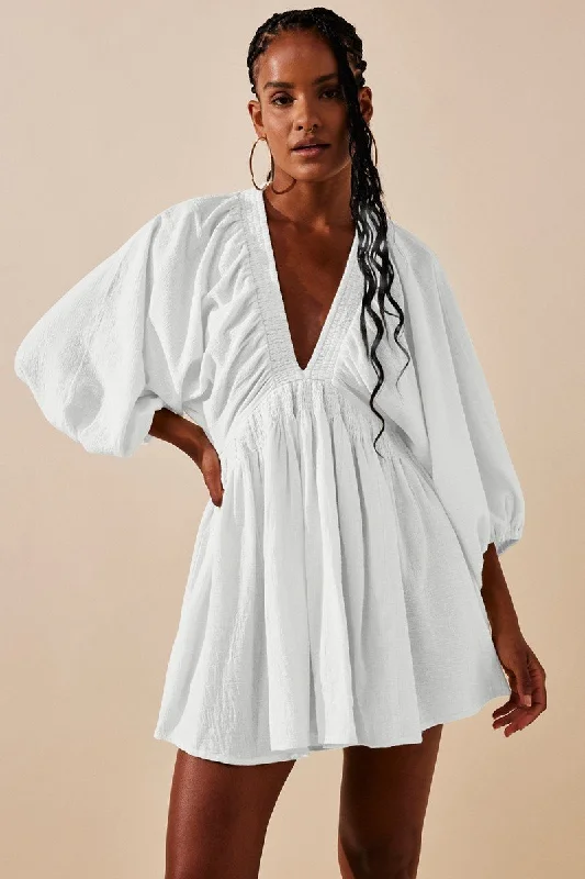 Best Bargains WOMEN EMPIRE WAIST DEEP V NECK SEXY MINI DRESS