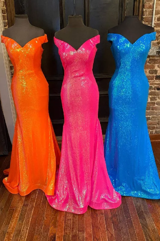 Huge Savings Off the Shoulder Orange Mermaid Long Prom Dress,DS4977