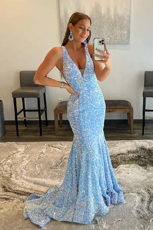 Loyalty Reward Blue Sequins Mermaid Prom Dress,DS4907