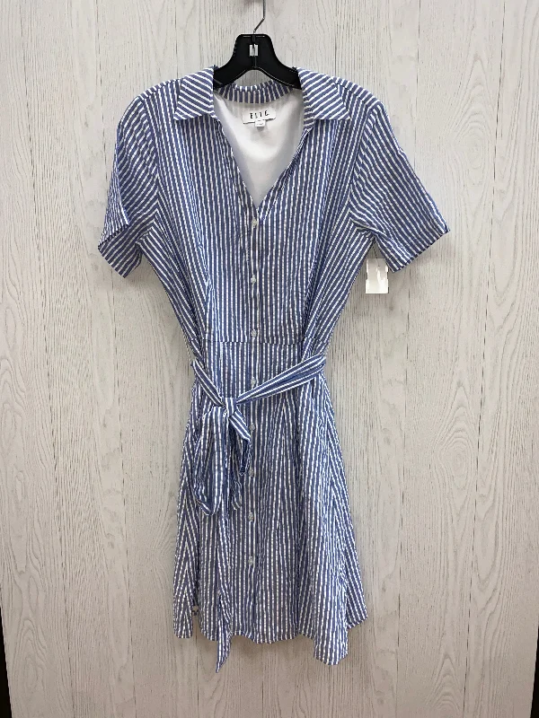 Limited Availability Blue & White Dress Casual Midi Elle, Size L