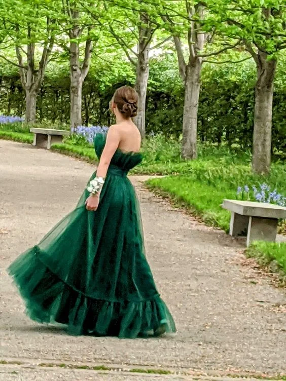 Flash Sale Hunter Green Strapless A-Line Tulle Long Party Dress Evening Gown,DP1806 Flash Sale Hunter Green Strapless A-Line Tulle Long Party Dress Evening Gown,DP1806