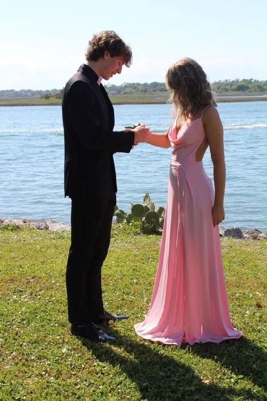 Great Deals Pink A-Line Spaghetti Straps Long Party Dress,DP1862