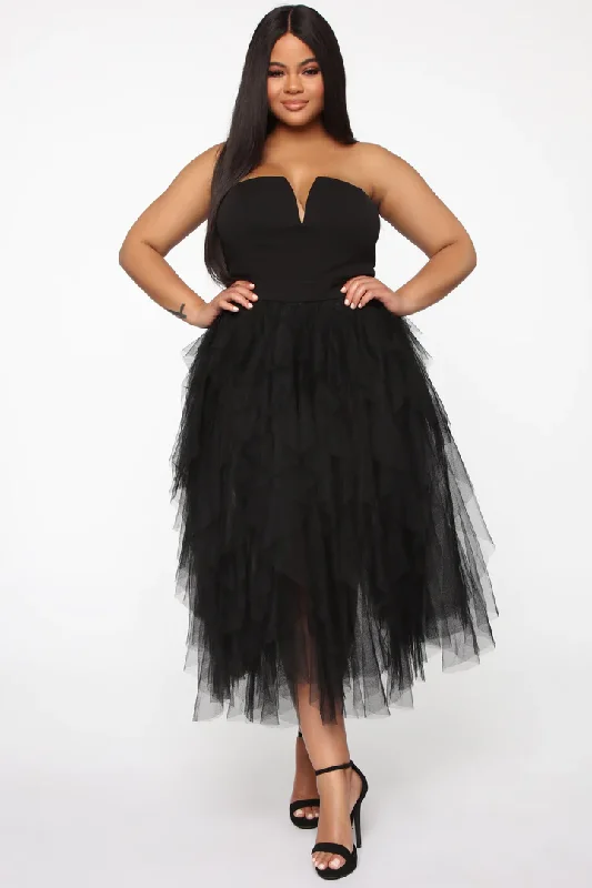 Today’s Special Tube V-Neck Slip Tulle Black Prom Dresses,DS4556