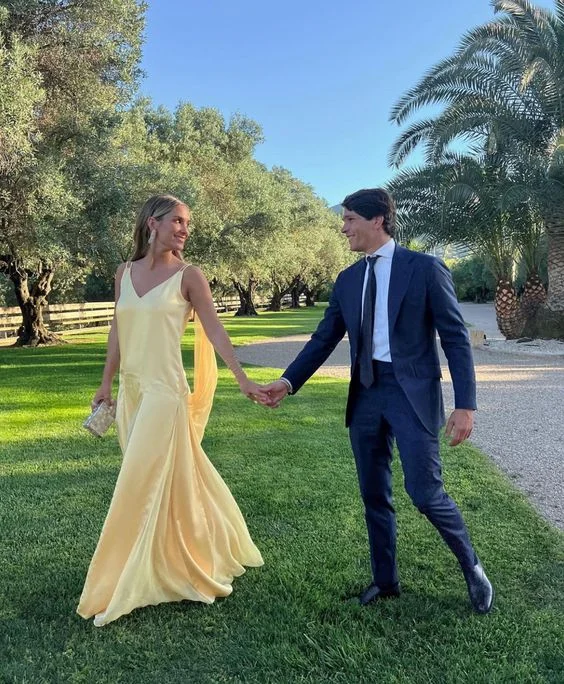 Fantastic Offers Light Yellow Straps A-Line Long Party Dress Wedding Guest Dress,DP1911