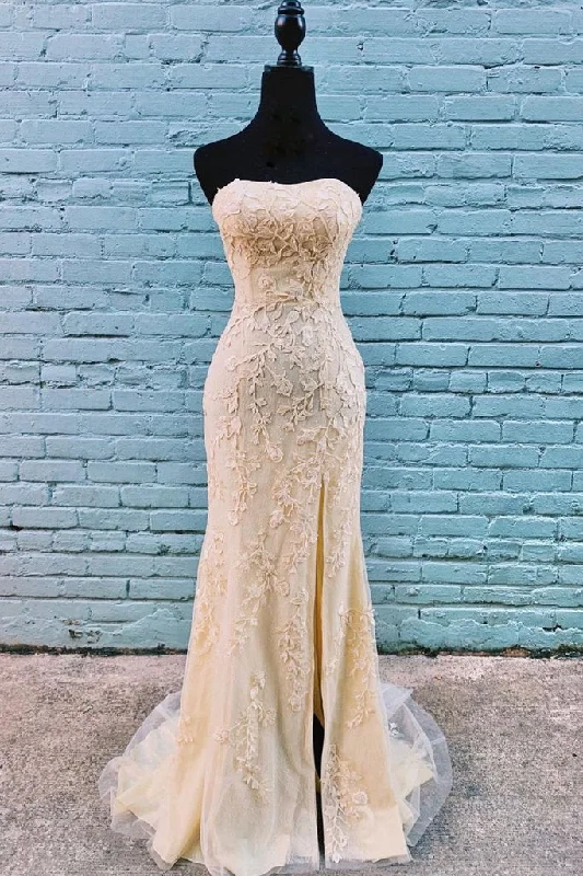 Price Drop Alert Sale CHAMPAGNE SWEETHEART TULLE LACE MERMAID LONG PROM DRESS.DS4887