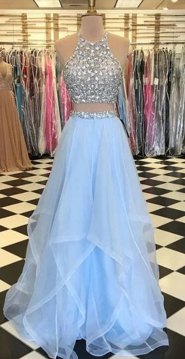 TIME-Limited Offer Two Pieces Long Prom Dresses With Beading Fashion School Dance Dress Winter Formal Dress,DS5004