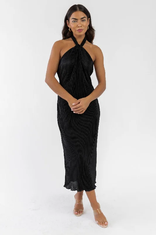 Loyalty Reward Sunset Secret Black Halter Midi Dress
