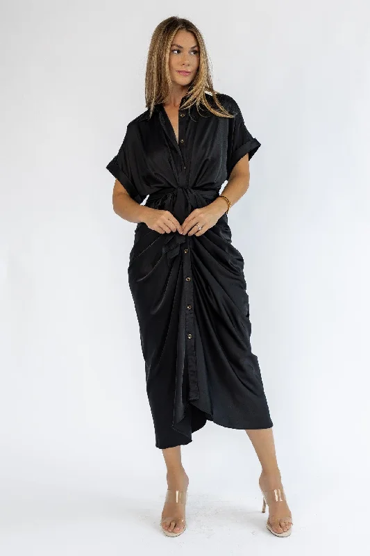 Final Clearance Knotty Looks Black Midi Dress