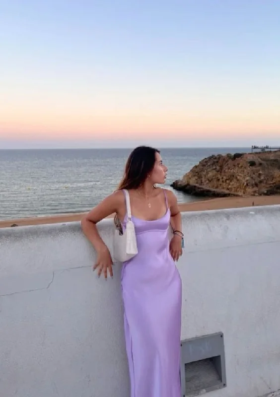 Take Advantage Lilac Straps Satin Long Party Dress Weding Guest Dress,DP1906