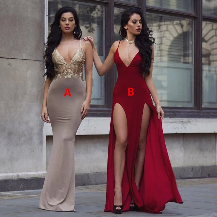 Deal Frenzy Different Styles Jersey Backless Straps V-neck Prom Dress,DS4732