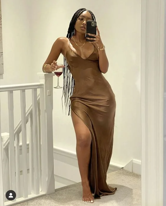 Instant Discount Satin prom dress,Side split Pretty outfits, Black girl outfits,DS12104