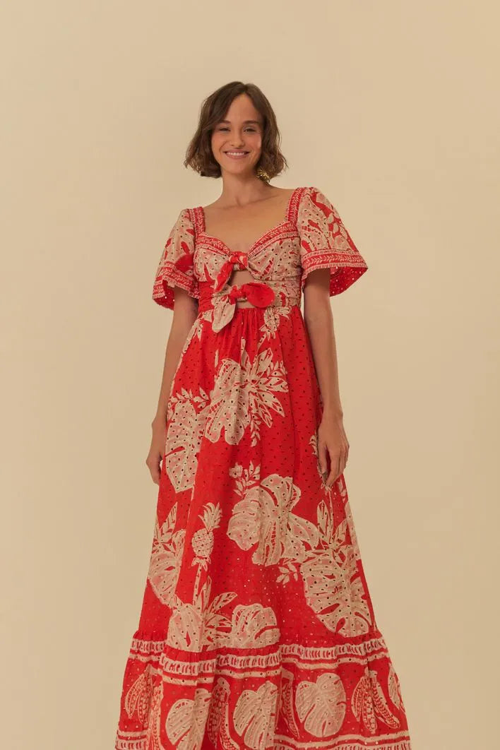 Deal Frenzy Vestido Longo Manga Folha de Renda