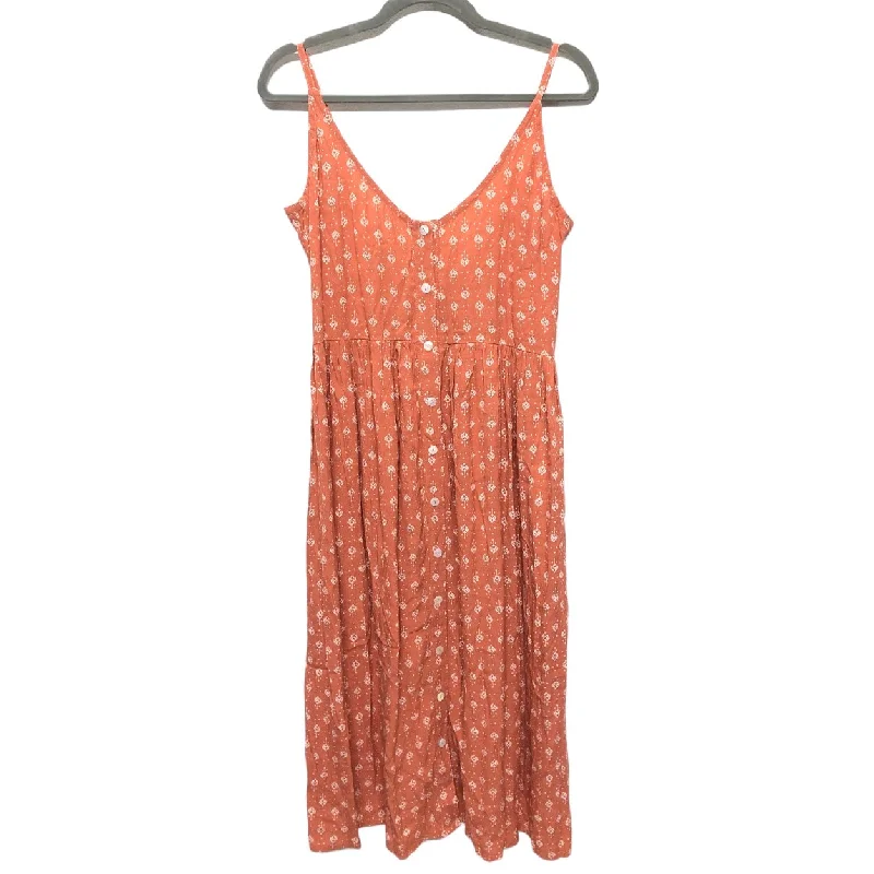 Value Deals Orange & White Dress Casual Midi Cmc, Size M
