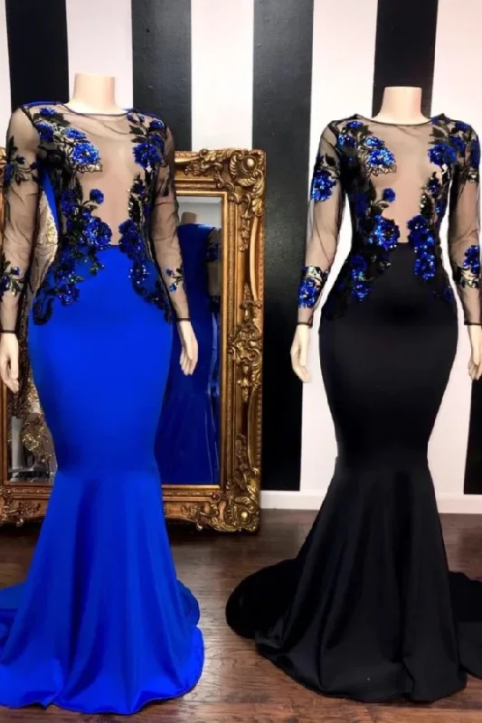 Inventory Reduction SEE THROUGH LONG SLEEVESS FLOWERS MERMAID PROM DRESSES,DS4903