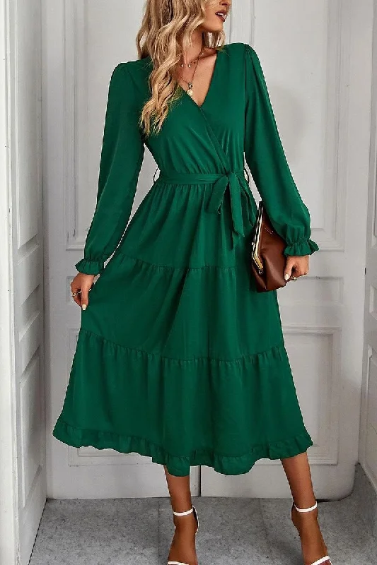 Exclusive Savings TIED WAIST LAYERED WRAP DRESS