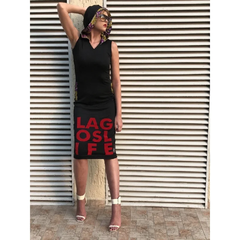 Limited Availability LAGOS LIFE ANKARA LINED HOODED MIDI DRESS