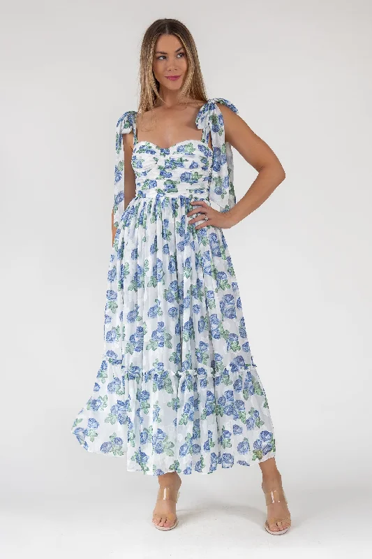 Deep Discounts Sweet Serenade Blue Floral Maxi Dress