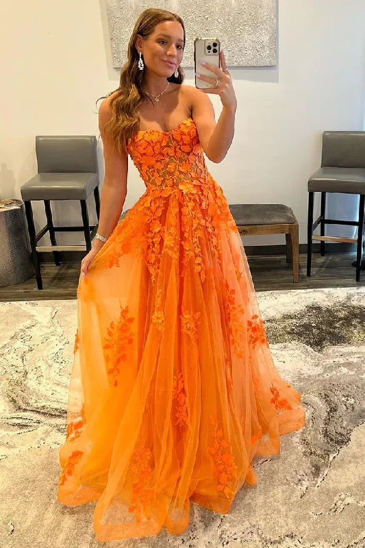 Buy More, Save More A-line Strapless Orange Lace Appliques Senior Prom Dress,DS5000 Buy More, Save More A-line Strapless Orange Lace Appliques Senior Prom Dress,DS5000