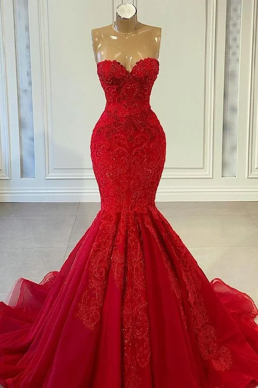 New Markdowns Luxurious Red Lace Long Mermaid Ball Dress｜Lace Evening Dress ,DS4452