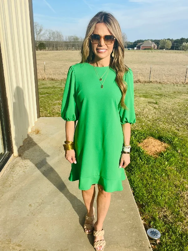 Inventory Reduction SWEET REMINDER DRESS- KELLY GREEN--FLASH SALE