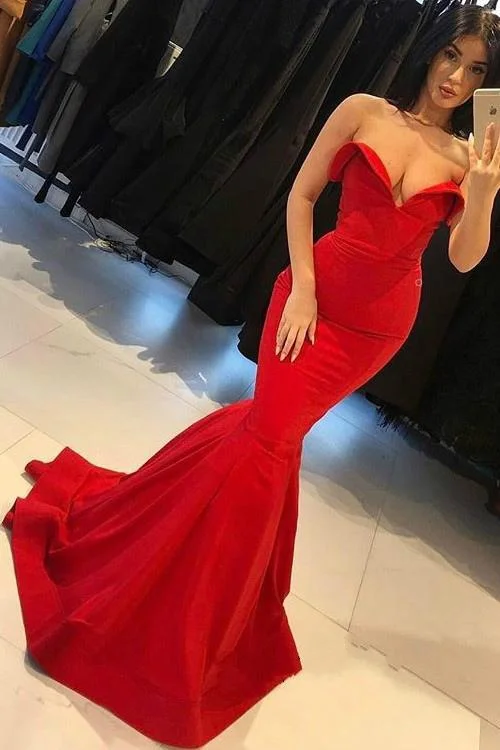 Price Cut Stylish Sweetheart Red Mermaid Prom Dresses with Sweep Train,DS4450