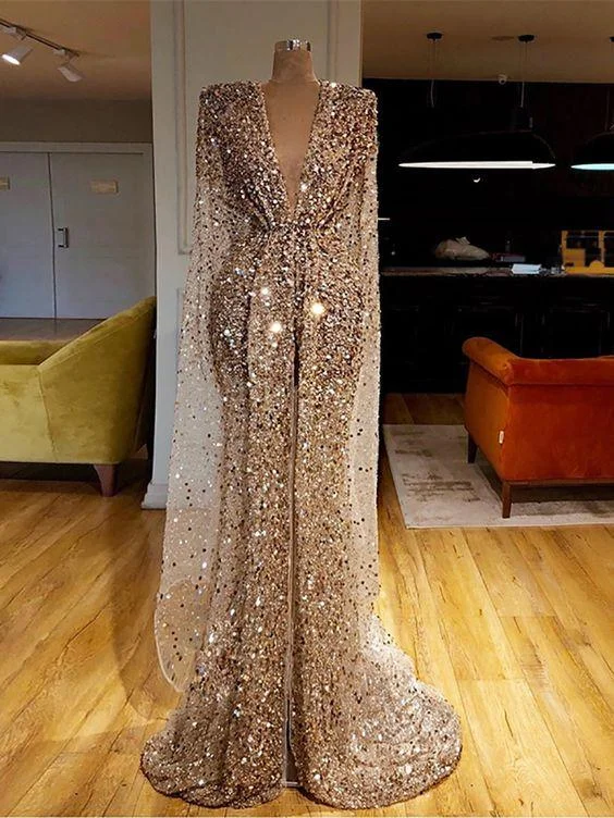 Friends and Family Sale Elegant Deep V Neck prom Dress,DS4746