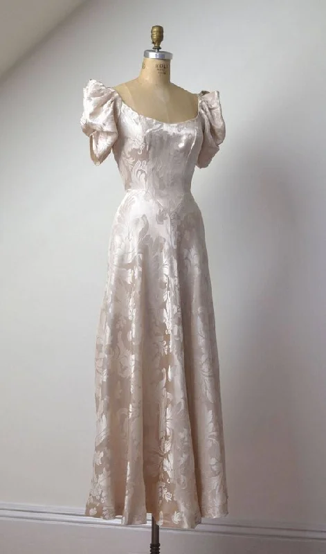 New Arrival Sweet Light Pink Puffy Sleeves A-Line Long Party Dress,DP1890