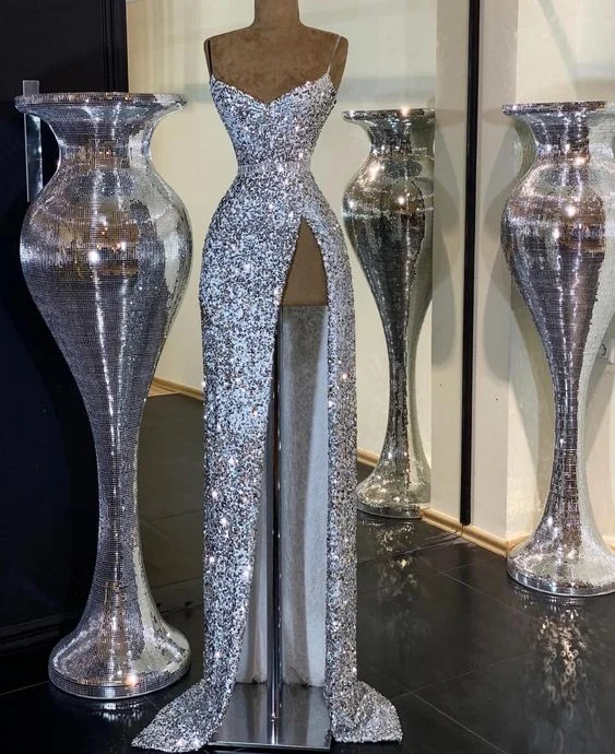 Deal Explosion Silver Sequin Prom Dress Long Evening Gowns,DS4727