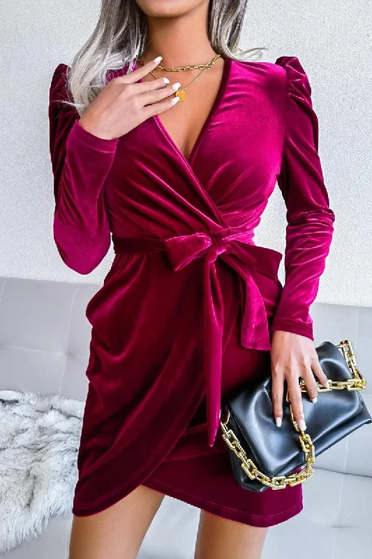 Take Advantage WOMEN SEXY VELVET WRAP PARTY DRESS