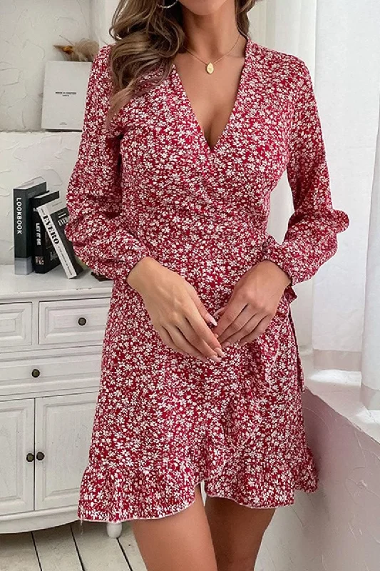 Steals and Deals LONG SLEEVE FLORAL PRINTED DRESS