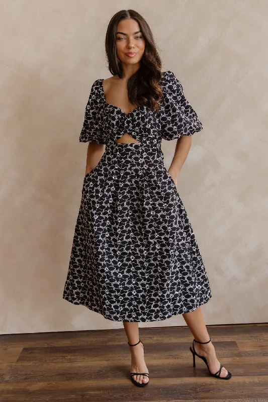Savings Galore Skye Black Knotted Embroidered Dress