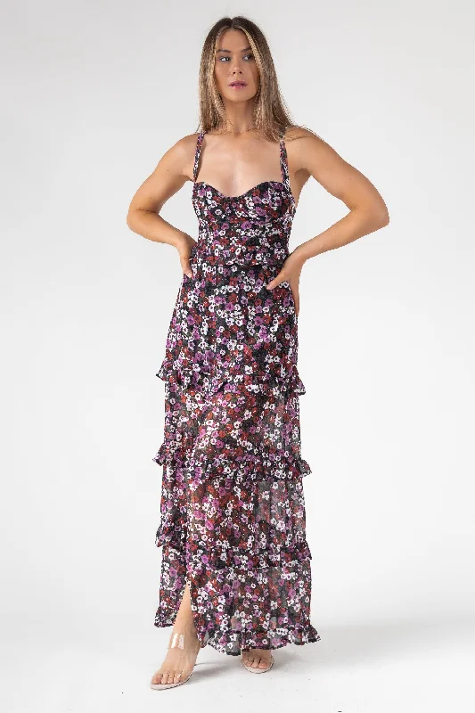 Online Only Black Floral Ruffle Maxi Dress