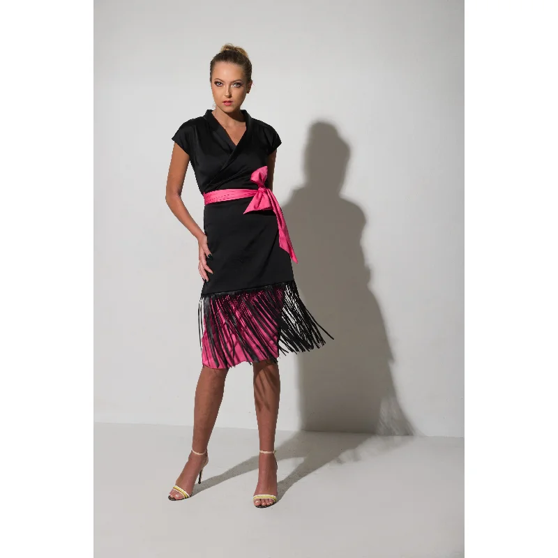 Online Only Leather Tassled Wrap Dress