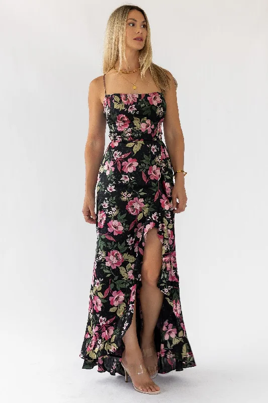 Price Cut Hathaway Black Floral Maxi Dress - Final Sale