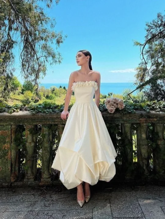 Clearance Event White Strapless A-Line Long Party Dress Evening Gown,DP1800