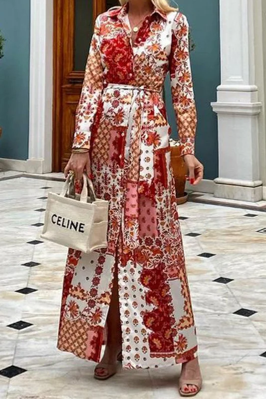 Midnight Madness WOMEN BOHEMIAN FLORAL PRINTING BUTTON DOWN DRESS