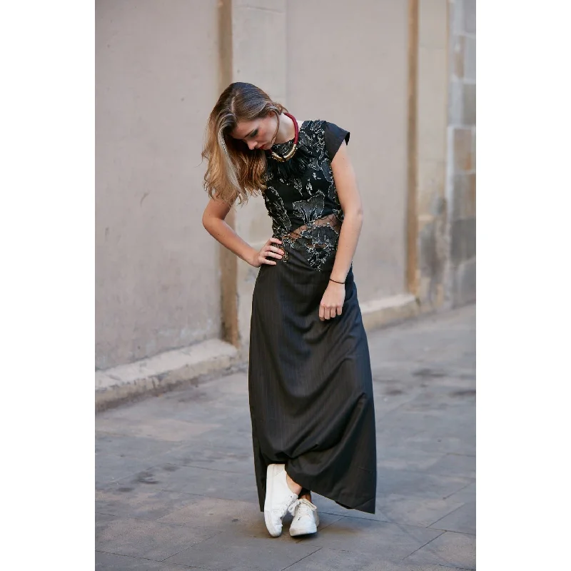 Price Rollback DENTELLE PIN STRIPED LACE MAXI DRESS