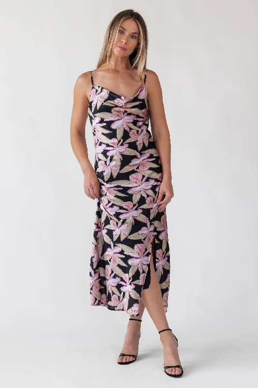 Price Drop Willah Black Floral Midi Dress - Final Sale